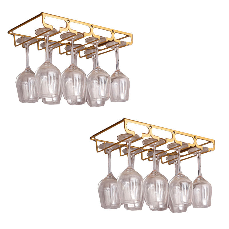 Metal Hanging Glass Rack Industrial Single Rail Glass & Stemware Holder 15.7"L x 9.1"W x 2"H Gold 2 Piece Set Clearhalo 'furn' 'furn_wine_racks' 'Furniture' 'Kitchen & Dining Furniture' 'Wine Racks' 'wine_racks' 6475390