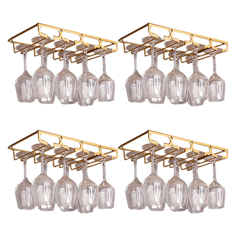 Metal Hanging Glass Rack Industrial Single Rail Glass & Stemware Holder 15.7"L x 9.1"W x 2"H Gold 4 Piece Set Clearhalo 'furn' 'furn_wine_racks' 'Furniture' 'Kitchen & Dining Furniture' 'Wine Racks' 'wine_racks' 6475391