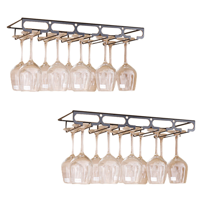 Metal Hanging Glass Rack Industrial Single Rail Glass & Stemware Holder 19.7"L x 9.1"W x 2"H Black 2 Piece Set Clearhalo 'furn' 'furn_wine_racks' 'Furniture' 'Kitchen & Dining Furniture' 'Wine Racks' 'wine_racks' 6475393