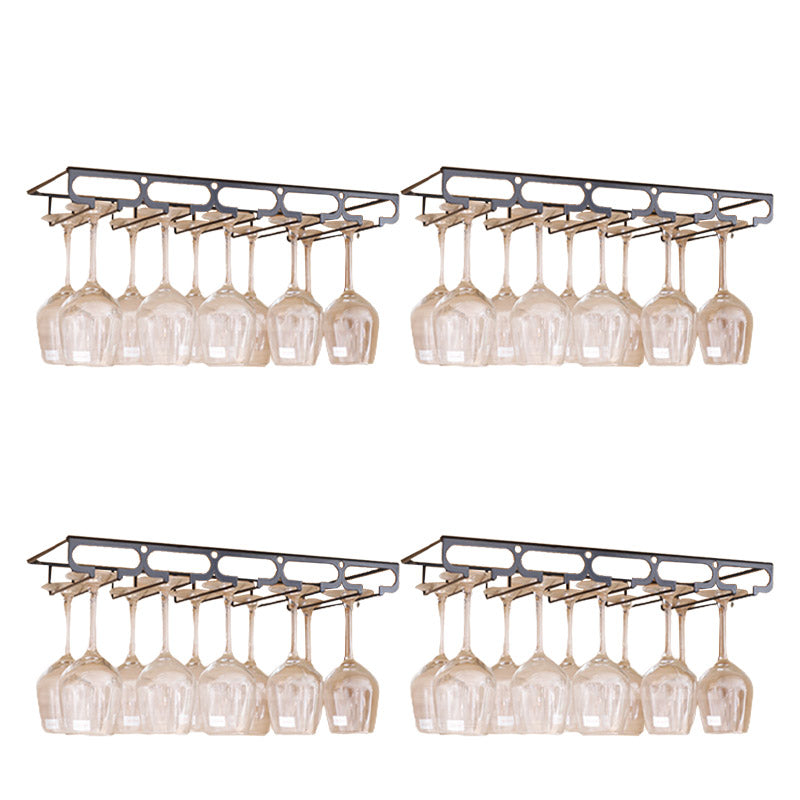 Metal Hanging Glass Rack Industrial Single Rail Glass & Stemware Holder 19.7"L x 9.1"W x 2"H Black 4 Piece Set Clearhalo 'furn' 'furn_wine_racks' 'Furniture' 'Kitchen & Dining Furniture' 'Wine Racks' 'wine_racks' 6475394