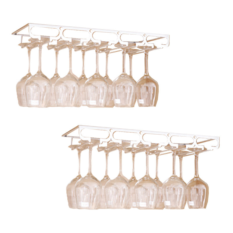 Metal Hanging Glass Rack Industrial Single Rail Glass & Stemware Holder 19.7"L x 9.1"W x 2"H White 2 Piece Set Clearhalo 'furn' 'furn_wine_racks' 'Furniture' 'Kitchen & Dining Furniture' 'Wine Racks' 'wine_racks' 6475395