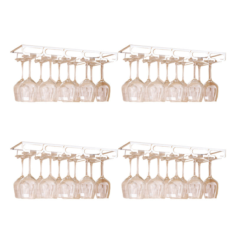 Metal Hanging Glass Rack Industrial Single Rail Glass & Stemware Holder 19.7"L x 9.1"W x 2"H White 4 Piece Set Clearhalo 'furn' 'furn_wine_racks' 'Furniture' 'Kitchen & Dining Furniture' 'Wine Racks' 'wine_racks' 6475396