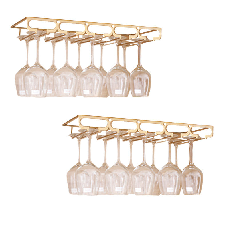 Metal Hanging Glass Rack Industrial Single Rail Glass & Stemware Holder 19.7"L x 9.1"W x 2"H Gold 2 Piece Set Clearhalo 'furn' 'furn_wine_racks' 'Furniture' 'Kitchen & Dining Furniture' 'Wine Racks' 'wine_racks' 6475398