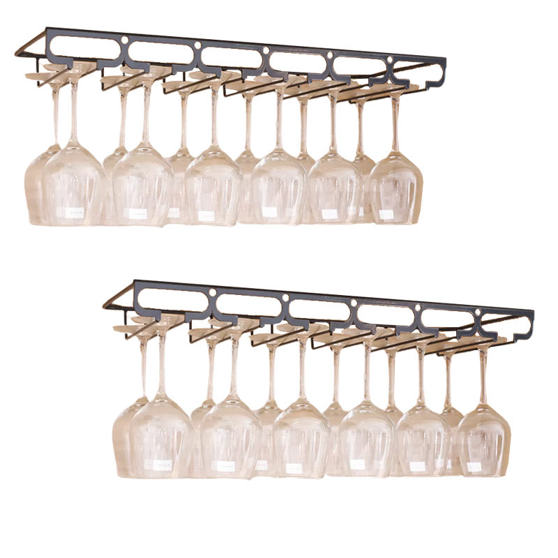 Metal Hanging Glass Rack Industrial Single Rail Glass & Stemware Holder 23.6"L x 9.1"W x 2"H Black 2 Piece Set Clearhalo 'furn' 'furn_wine_racks' 'Furniture' 'Kitchen & Dining Furniture' 'Wine Racks' 'wine_racks' 6475401