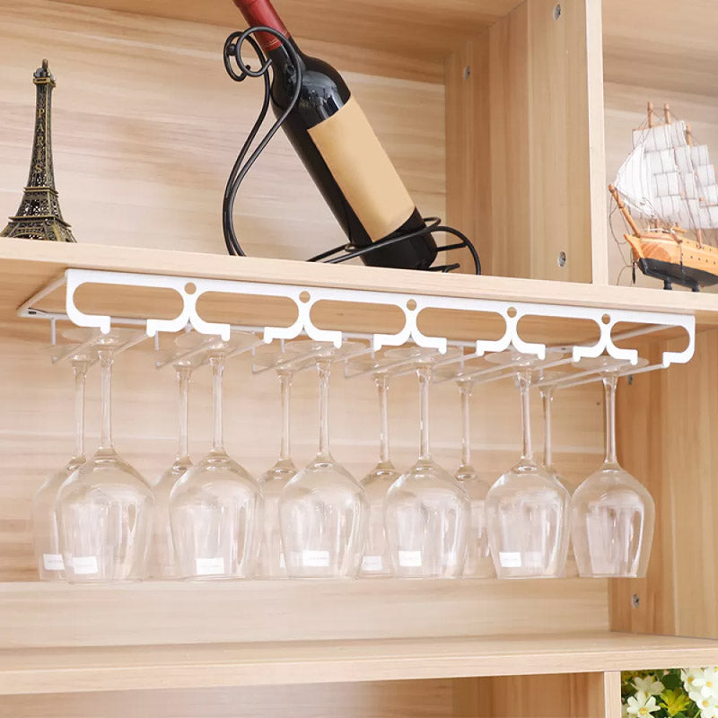 Metal Hanging Glass Rack Industrial Single Rail Glass & Stemware Holder 23.6"L x 9.1"W x 2"H White 1 Piece Clearhalo 'furn' 'furn_wine_racks' 'Furniture' 'Kitchen & Dining Furniture' 'Wine Racks' 'wine_racks' 6475403