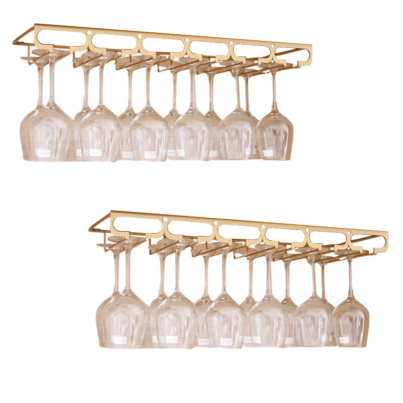 Metal Hanging Glass Rack Industrial Single Rail Glass & Stemware Holder 23.6"L x 9.1"W x 2"H Gold 2 Piece Set Clearhalo 'furn' 'furn_wine_racks' 'Furniture' 'Kitchen & Dining Furniture' 'Wine Racks' 'wine_racks' 6475407