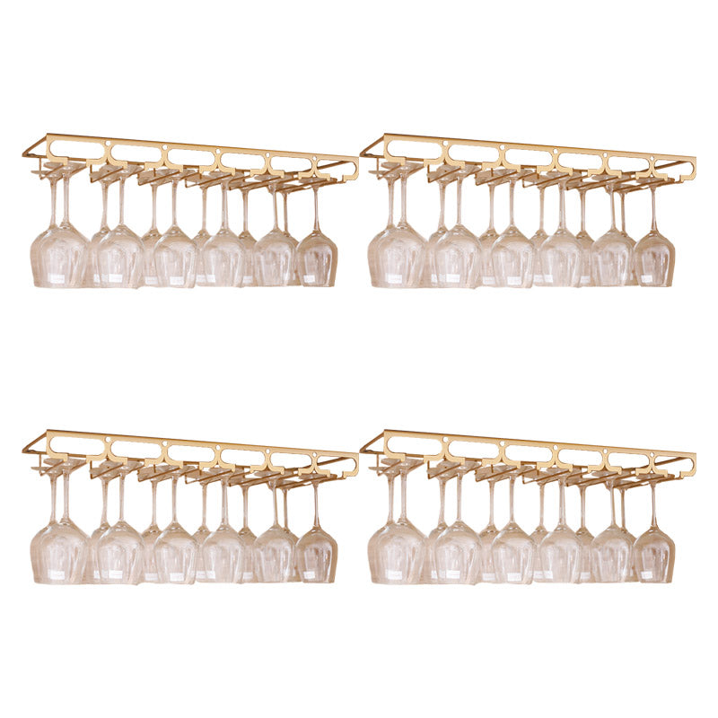Metal Hanging Glass Rack Industrial Single Rail Glass & Stemware Holder 23.6"L x 9.1"W x 2"H Gold 4 Piece Set Clearhalo 'furn' 'furn_wine_racks' 'Furniture' 'Kitchen & Dining Furniture' 'Wine Racks' 'wine_racks' 6475408