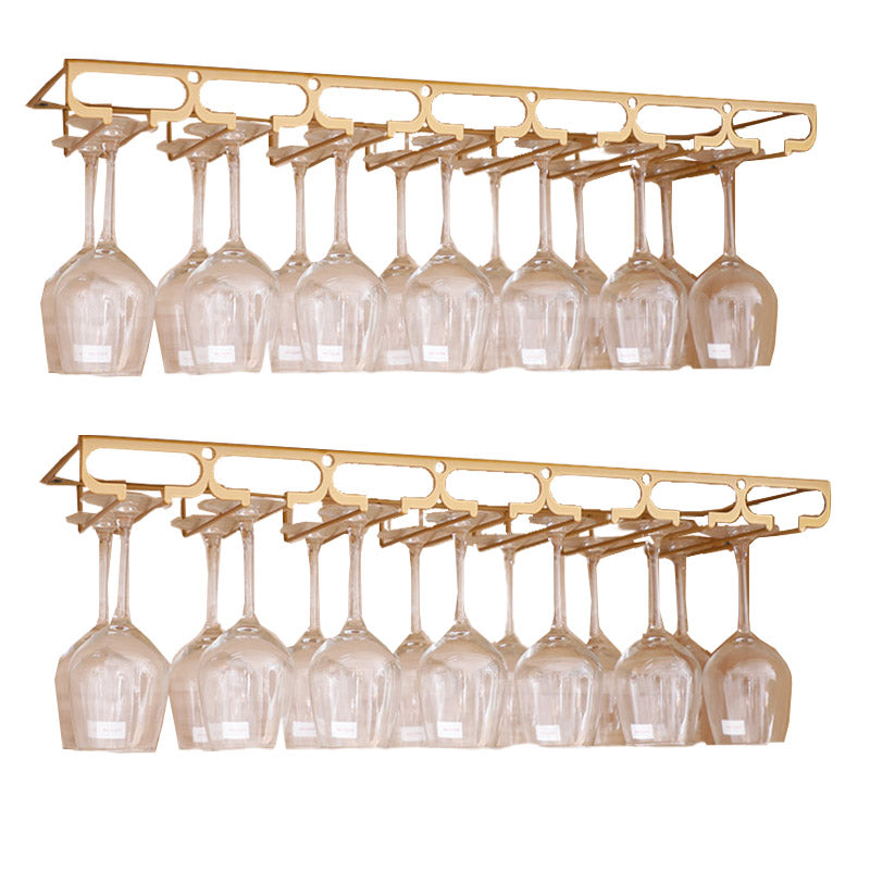 Metal Hanging Glass Rack Industrial Single Rail Glass & Stemware Holder 27.6"L x 9.1"W x 2"H Gold 2 Piece Set Clearhalo 'furn' 'furn_wine_racks' 'Furniture' 'Kitchen & Dining Furniture' 'Wine Racks' 'wine_racks' 6475416