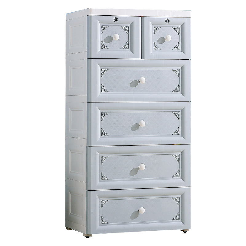 Non-Hanging Wardrobe Armoire Contemporary Plastic Storage Cabinet 23"L x 16"W x 44"H White-Blue Clearhalo 'Armoires & Wardrobes' 'armoires_wardrobes' 'Bedroom Furniture' 'furn' 'furn_armoires_wardrobes' 'Furniture' 6475544