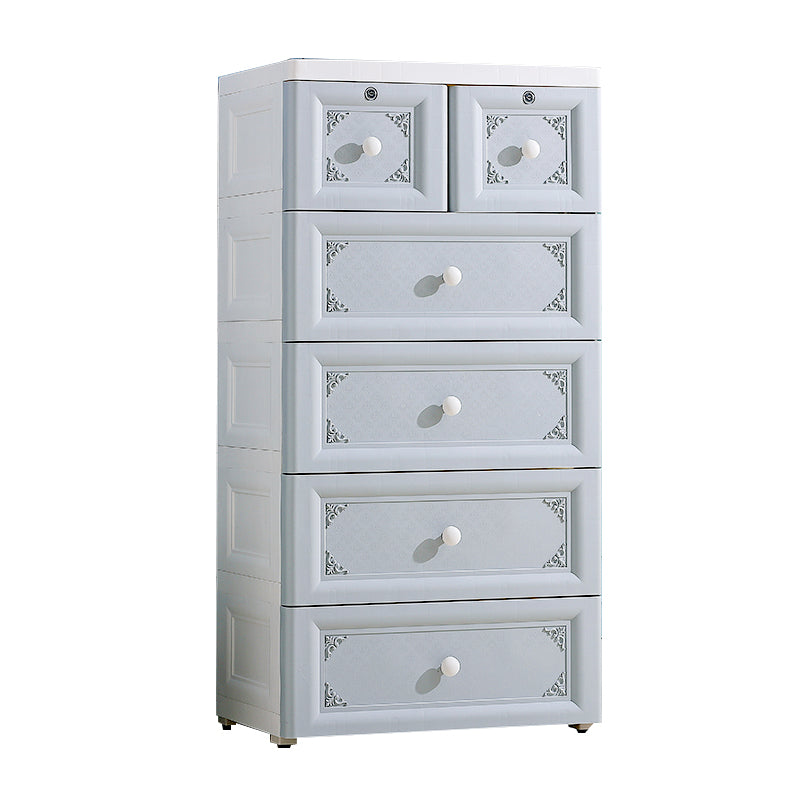 Non-Hanging Wardrobe Armoire Contemporary Plastic Storage Cabinet 18.9"L x 15.4"W x 39.4"H White-Blue Clearhalo 'Armoires & Wardrobes' 'armoires_wardrobes' 'Bedroom Furniture' 'furn' 'furn_armoires_wardrobes' 'Furniture' 6475551
