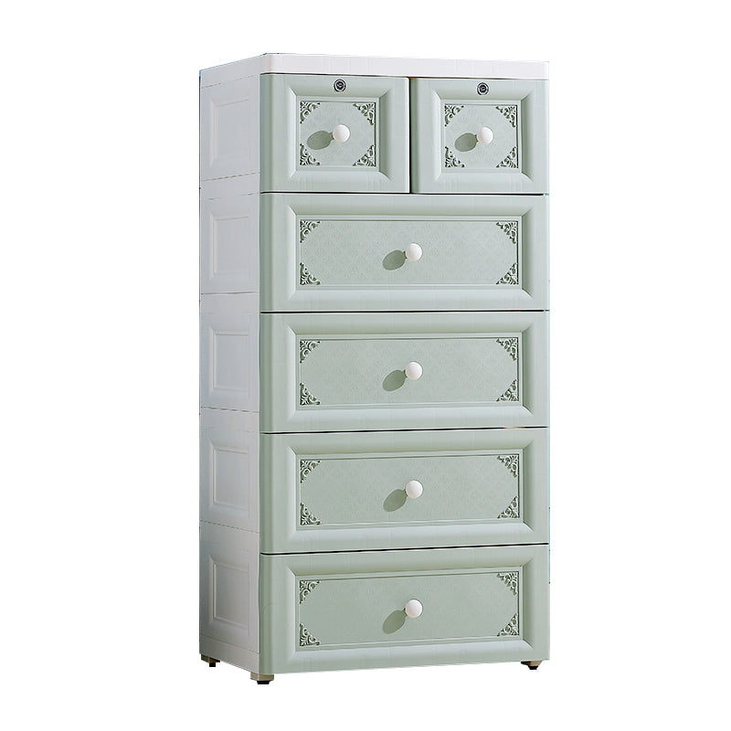Non-Hanging Wardrobe Armoire Contemporary Plastic Storage Cabinet 18.9"L x 15.4"W x 39.4"H White-Green Clearhalo 'Armoires & Wardrobes' 'armoires_wardrobes' 'Bedroom Furniture' 'furn' 'furn_armoires_wardrobes' 'Furniture' 6475553