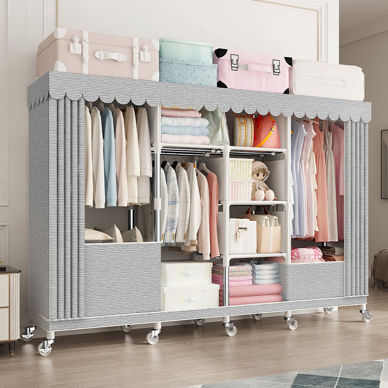 Steel Wardrobe Closet with Garment Rod Modern Wardrobe Armoire