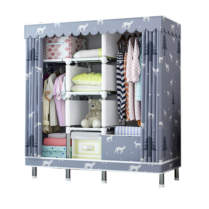 Contemporary Wardrobe Closet with Shelves Metal Wardrobe Armoire