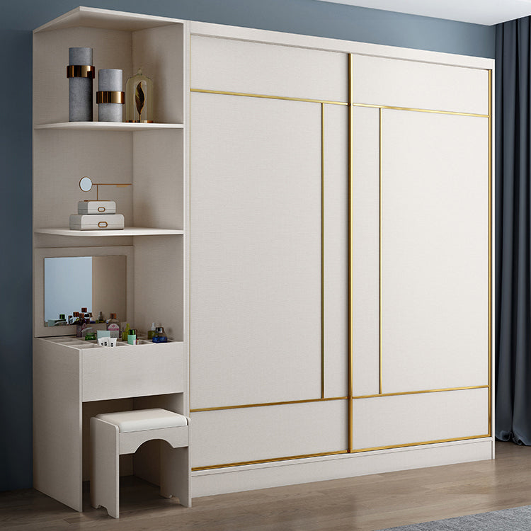 Asta di stoffa del guardaroba in legno di colore bianco incluso l'armadio del guardaroba per la casa