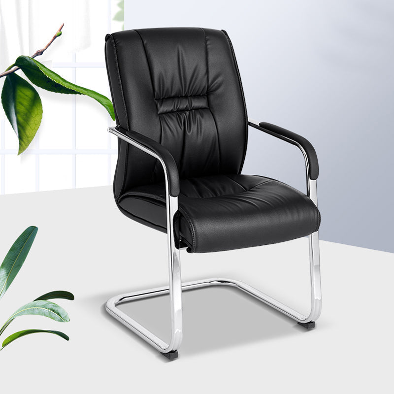 Modern Black Leather Desk Chair Fixed Arms Task Chair for Office 1 Piece Clearhalo 'furn' 'furn_office_chair' 'Furniture' 'Office Chairs' 'Office Furniture' 'office_chair' 6476082