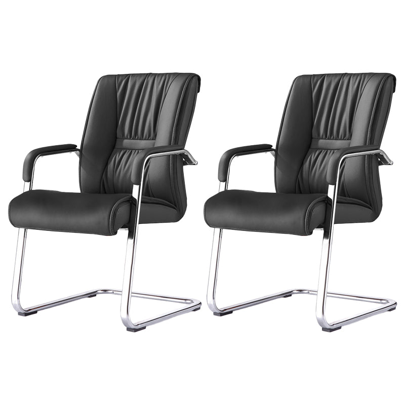 Modern Black Leather Desk Chair Fixed Arms Task Chair for Office 2 Piece Set Clearhalo 'furn' 'furn_office_chair' 'Furniture' 'Office Chairs' 'Office Furniture' 'office_chair' 6476083