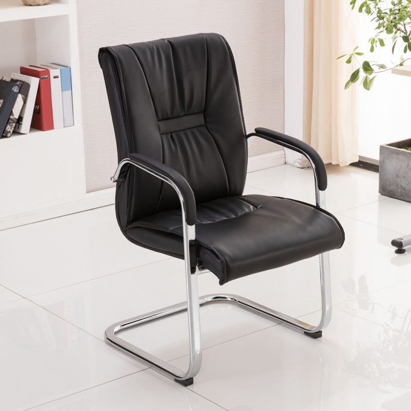Modern Black Leather Desk Chair Fixed Arms Task Chair for Office Clearhalo 'furn' 'furn_office_chair' 'Furniture' 'Office Chairs' 'Office Furniture' 'office_chair' 6476084