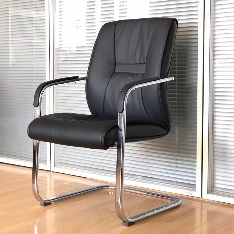 Modern Black Leather Desk Chair Fixed Arms Task Chair for Office Clearhalo 'furn' 'furn_office_chair' 'Furniture' 'Office Chairs' 'Office Furniture' 'office_chair' 6476086