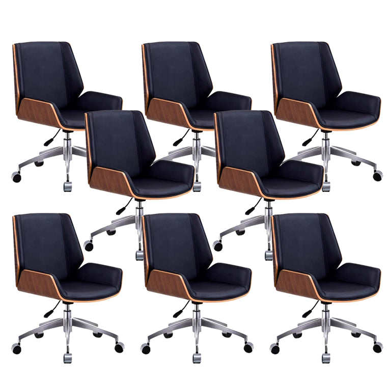Faux Leather Managers Chair Modern Armless Upholstered Office Chair 8 Piece Set Mid-Back (14-22 in.) Clearhalo 'furn' 'furn_office_chair' 'Furniture' 'Office Chairs' 'Office Furniture' 'office_chair' 6476188