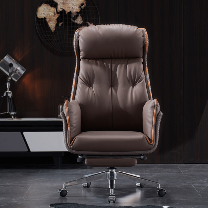 Modern Leather Managers Chair Brown Executive Chair for Office Faux Leather 1 Piece With Footrest Clearhalo 'furn' 'furn_office_chair' 'Furniture' 'Office Chairs' 'Office Furniture' 'office_chair' 6476225