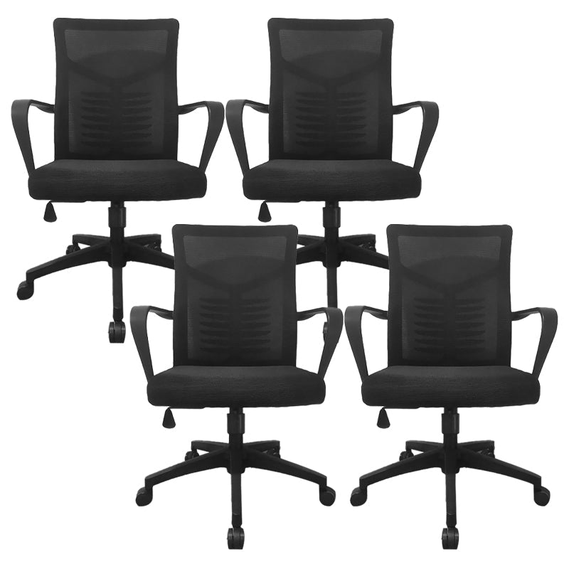 Modern Slide Office Chair Mid Back Fixed Arms Adjustable Seat Desk Chair with Wheels Black 4 Piece Set Clearhalo 'furn' 'furn_office_chair' 'Furniture' 'Office Chairs' 'Office Furniture' 'office_chair' 6476260