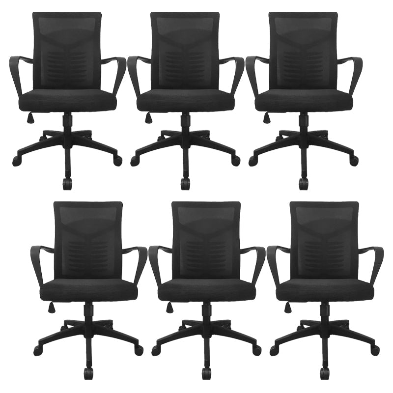 Modern Slide Office Chair Mid Back Fixed Arms Adjustable Seat Desk Chair with Wheels Black 6 Piece Set Clearhalo 'furn' 'furn_office_chair' 'Furniture' 'Office Chairs' 'Office Furniture' 'office_chair' 6476263
