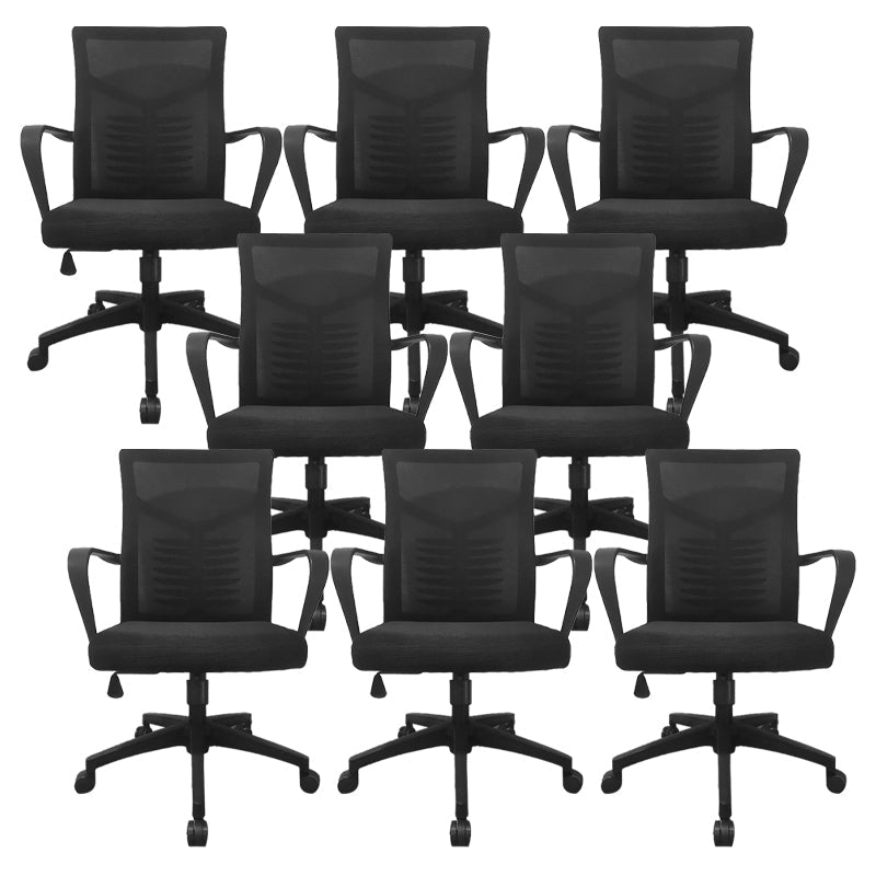 Modern Slide Office Chair Mid Back Fixed Arms Adjustable Seat Desk Chair with Wheels Black 8 Piece Set Clearhalo 'furn' 'furn_office_chair' 'Furniture' 'Office Chairs' 'Office Furniture' 'office_chair' 6476265