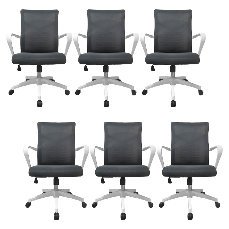 Modern Slide Office Chair Mid Back Fixed Arms Adjustable Seat Desk Chair with Wheels Grey 6 Piece Set Clearhalo 'furn' 'furn_office_chair' 'Furniture' 'Office Chairs' 'Office Furniture' 'office_chair' 6476270
