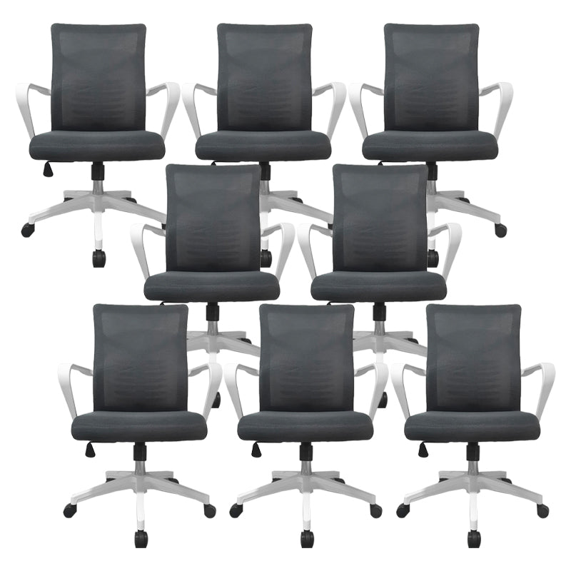 Modern Slide Office Chair Mid Back Fixed Arms Adjustable Seat Desk Chair with Wheels Grey 8 Piece Set Clearhalo 'furn' 'furn_office_chair' 'Furniture' 'Office Chairs' 'Office Furniture' 'office_chair' 6476273
