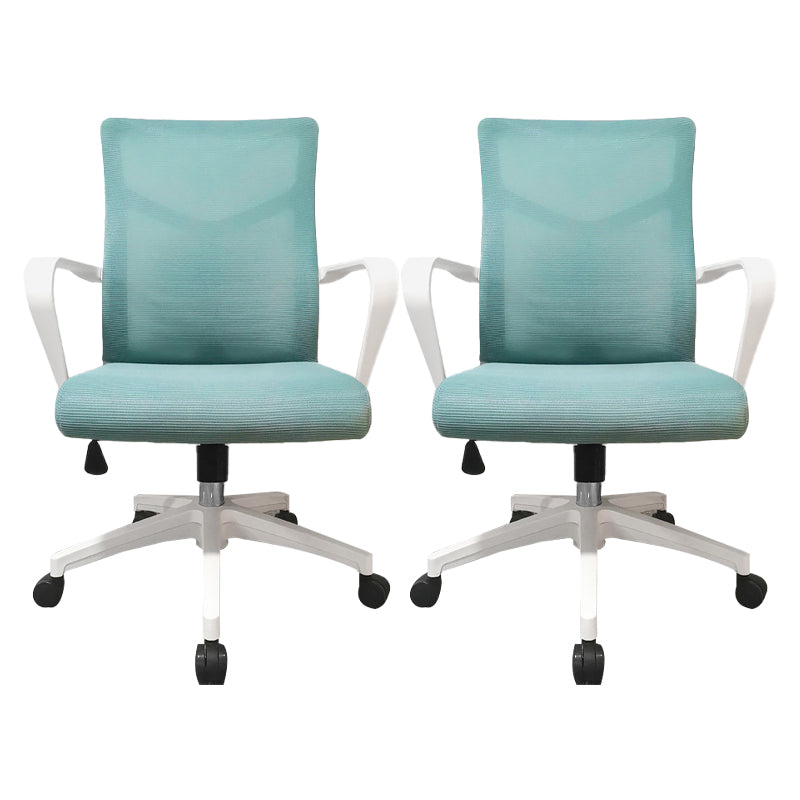Modern Slide Office Chair Mid Back Fixed Arms Adjustable Seat Desk Chair with Wheels Blue 2 Piece Set Clearhalo 'furn' 'furn_office_chair' 'Furniture' 'Office Chairs' 'Office Furniture' 'office_chair' 6476275