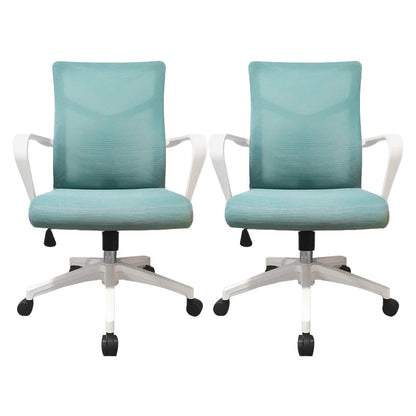 Modern Slide Office Chair Mid Back Fixed Arms Adjustable Seat Desk Chair with Wheels Blue 2 Piece Set Clearhalo 'furn' 'furn_office_chair' 'Furniture' 'Office Chairs' 'Office Furniture' 'office_chair' 6476275