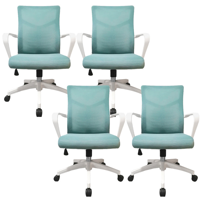 Modern Slide Office Chair Mid Back Fixed Arms Adjustable Seat Desk Chair with Wheels Green 4 Piece Set Clearhalo 'furn' 'furn_office_chair' 'Furniture' 'Office Chairs' 'Office Furniture' 'office_chair' 6476276