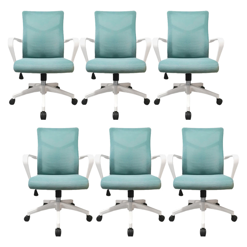 Modern Slide Office Chair Mid Back Fixed Arms Adjustable Seat Desk Chair with Wheels Green 6 Piece Set Clearhalo 'furn' 'furn_office_chair' 'Furniture' 'Office Chairs' 'Office Furniture' 'office_chair' 6476278