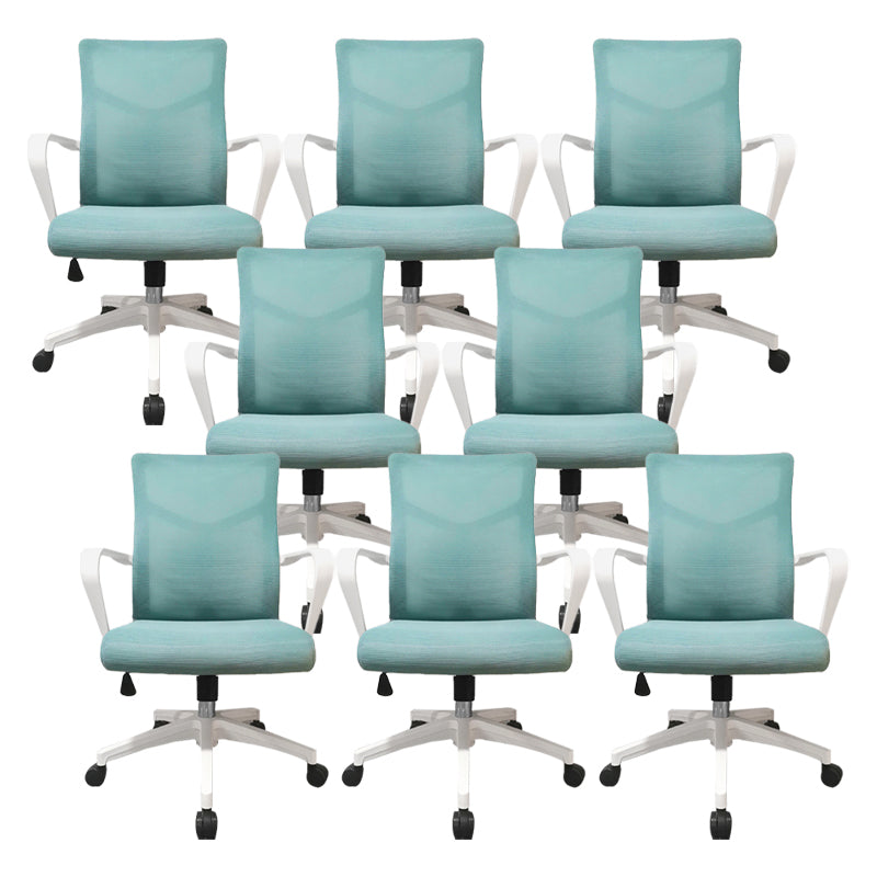Modern Slide Office Chair Mid Back Fixed Arms Adjustable Seat Desk Chair with Wheels Green 8 Piece Set Clearhalo 'furn' 'furn_office_chair' 'Furniture' 'Office Chairs' 'Office Furniture' 'office_chair' 6476280