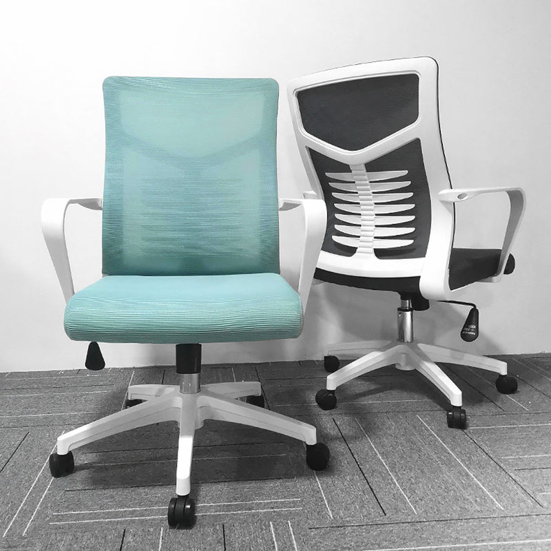 Modern Slide Office Chair Mid Back Fixed Arms Adjustable Seat Desk Chair with Wheels Clearhalo 'furn' 'furn_office_chair' 'Furniture' 'Office Chairs' 'Office Furniture' 'office_chair' 6476283
