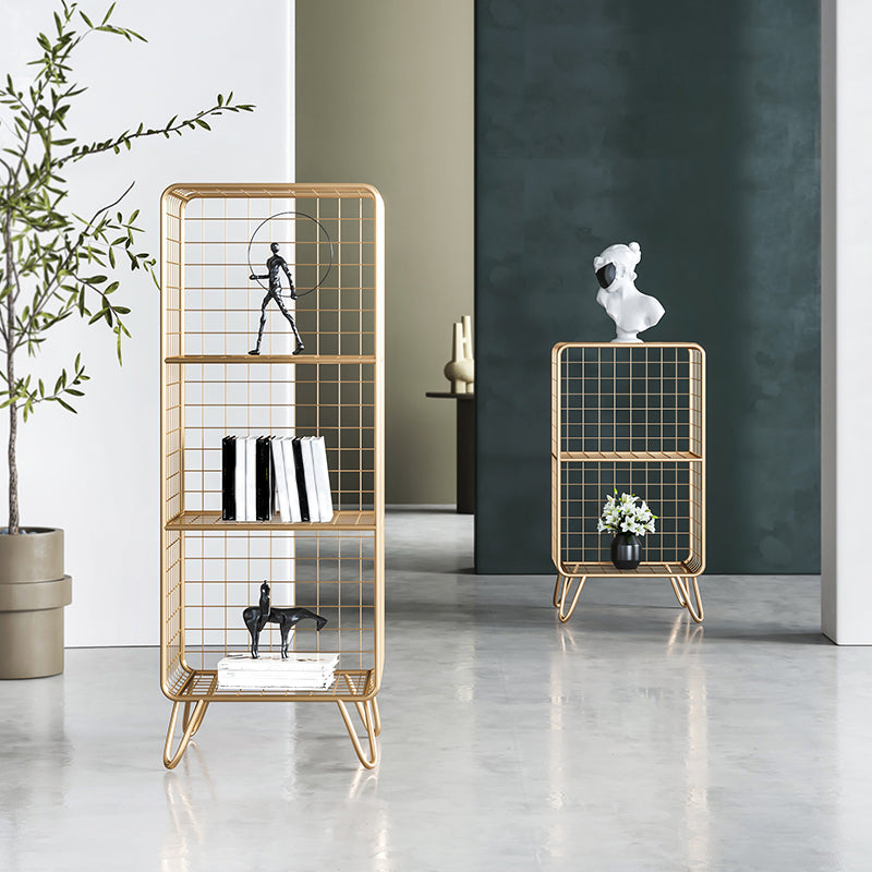 11.81" W Glam Antique Finish Shelf Bookcase Metal Book Shelf with Rectangular Shelves Clearhalo 'Bookcases' 'furn' 'furn_bookcases' 'Furniture' 'Office Furniture' 6476462