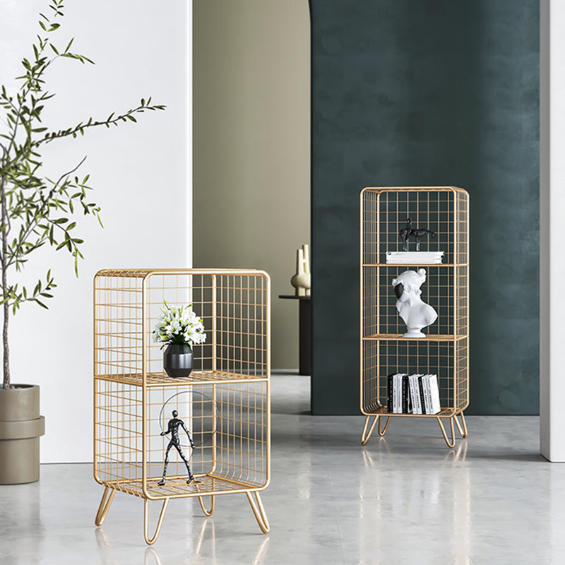 11.81" W Glam Antique Finish Shelf Bookcase Metal Book Shelf with Rectangular Shelves Clearhalo 'Bookcases' 'furn' 'furn_bookcases' 'Furniture' 'Office Furniture' 6476466