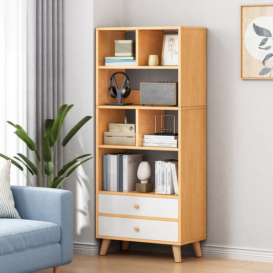 Engineered Wood Standard Bookshelf Modern Open Back Bookcase with Drawers