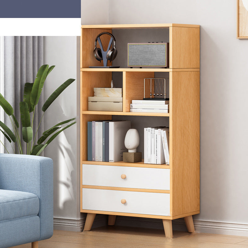 Engineered Wood Standard Bookshelf Modern Open Back Bookcase with Drawers
