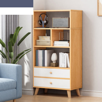 Engineered Wood Standard Bookshelf Modern Open Back Bookcase with Drawers