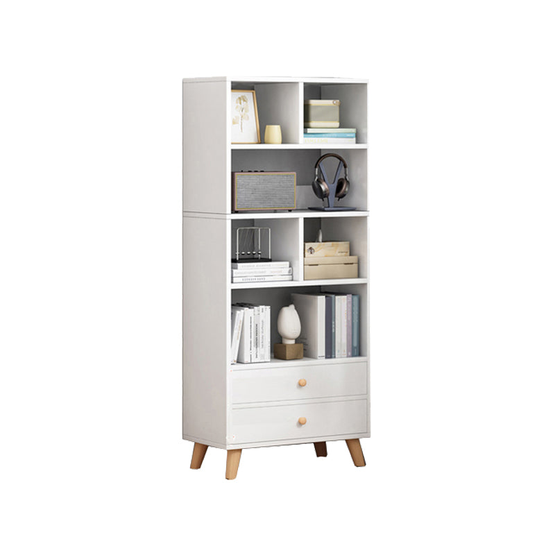 Engineered Wood Standard Bookshelf Modern Open Back Bookcase with Drawers