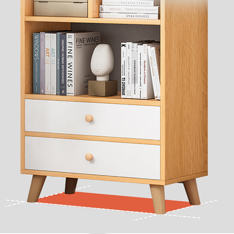 Engineered Wood Standard Bookshelf Modern Open Back Bookcase with Drawers