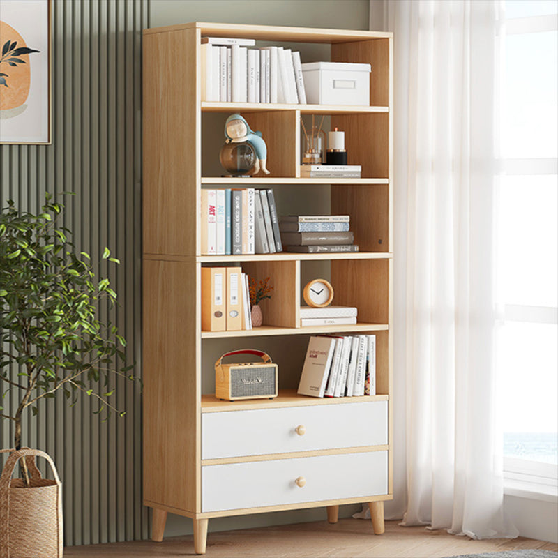 Engineered Wood Standard Bookshelf Modern Open Back Bookcase with Drawers
