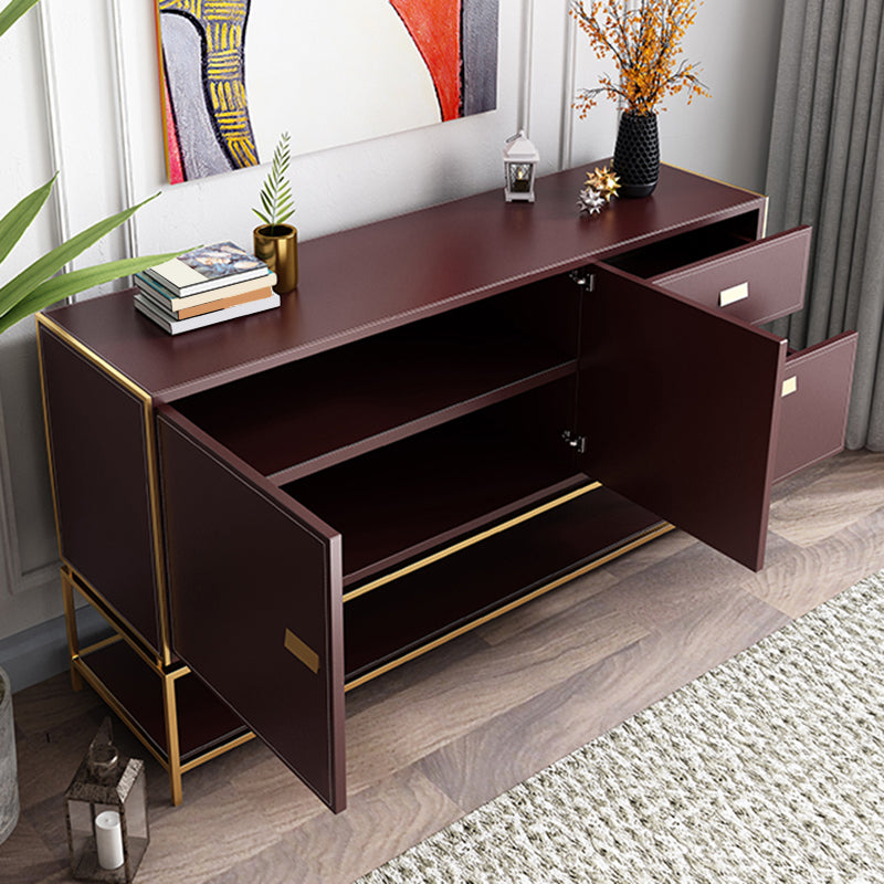 Glam Style Dining Buffet 59"L Wood Side Board with Cabinets and Drawers Burgundy Clearhalo 'buffet_sideboard' 'Buffets & Sideboards' 'furn' 'furn_buffet_sideboard' 'Furniture' 'Kitchen & Dining Furniture' 6476782