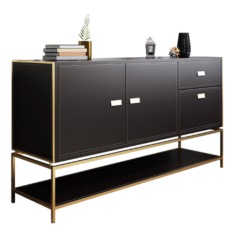 Glam Style Dining Buffet 59"L Wood Side Board with Cabinets and Drawers Black Clearhalo 'buffet_sideboard' 'Buffets & Sideboards' 'furn' 'furn_buffet_sideboard' 'Furniture' 'Kitchen & Dining Furniture' 6476784