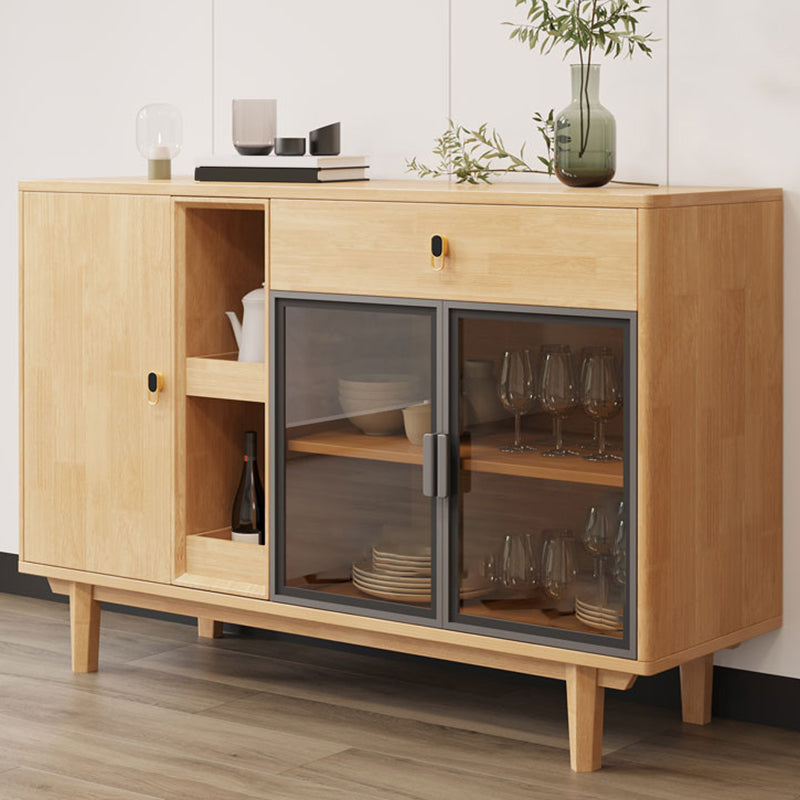 Hedendaags buffettafel massief hout 33.5 "H zijbord met kasten en laden