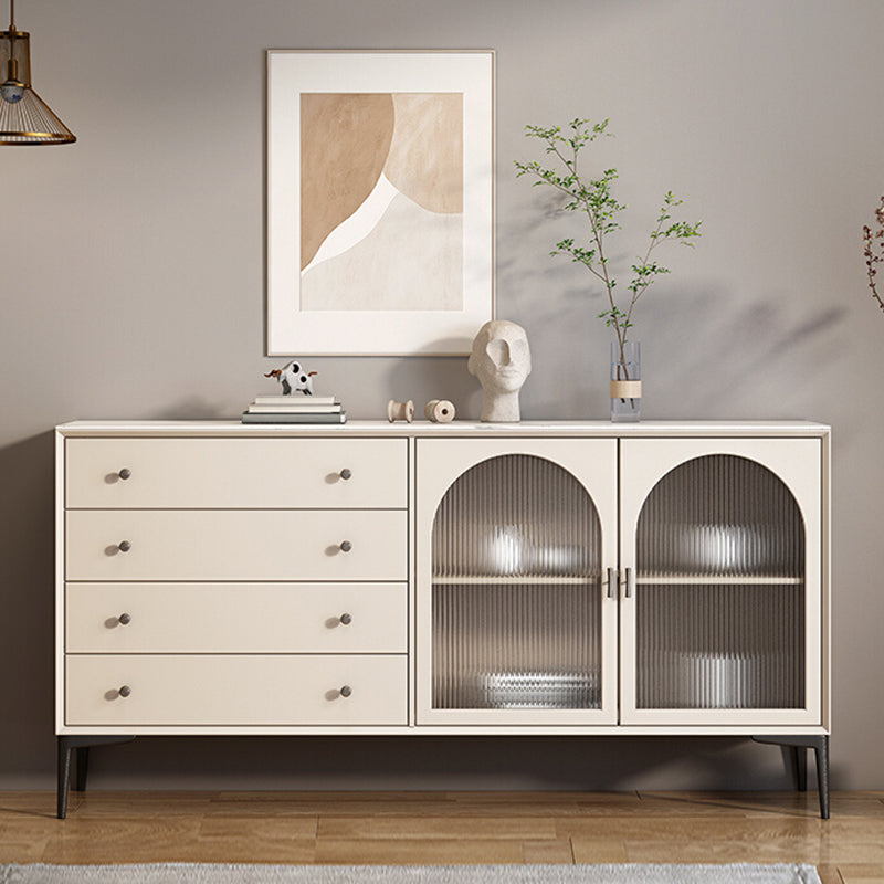 Scheda laterale di pietra per tavolino a buffet contemporanei con armadi e cassetti