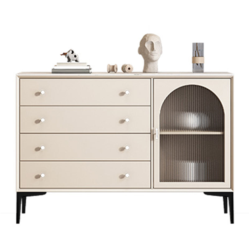 Scheda laterale di pietra per tavolino a buffet contemporanei con armadi e cassetti