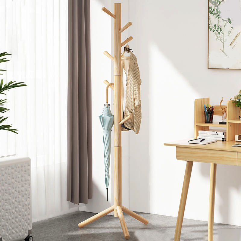 Modern Hall Stand Wood Framed Free Standing with Hooks Coat Rack 16.9"L x 16.9"W x 67.7"H Natural Clearhalo 'Entry & Mudroom Furniture' 'furn' 'furn_hall_tree_coat_racks' 'Furniture' 'Hall Trees & Coat Racks' 'hall_tree_coat_racks' 6477236