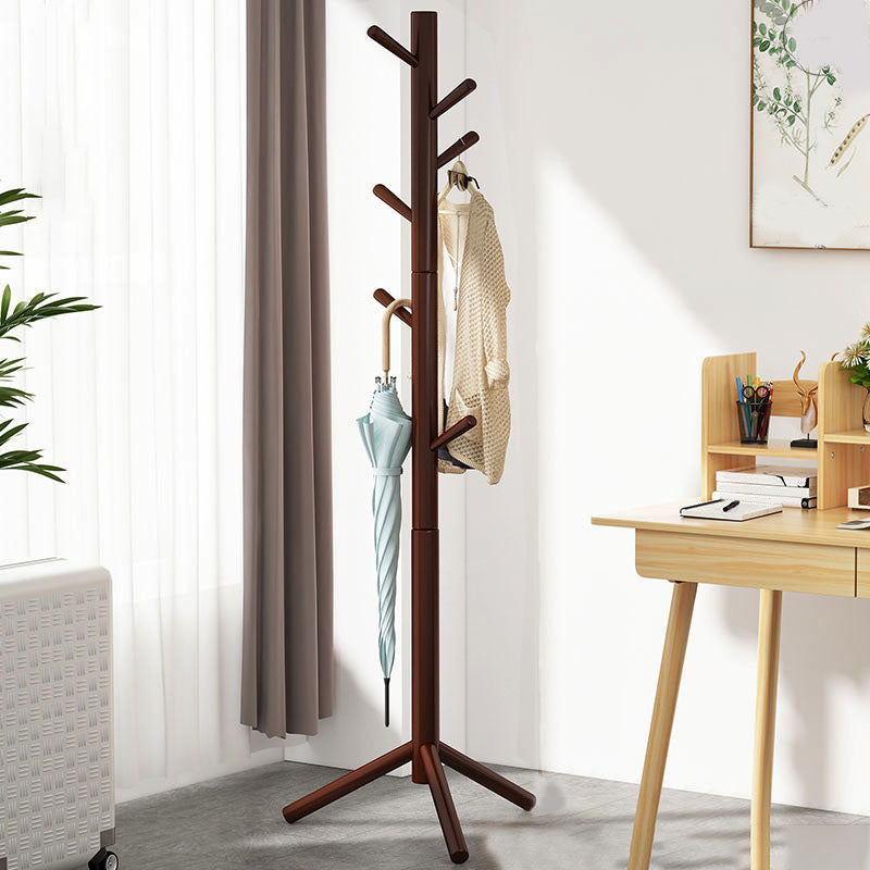 Modern Hall Stand Wood Framed Free Standing with Hooks Coat Rack 16.9"L x 16.9"W x 67.7"H Walnut Clearhalo 'Entry & Mudroom Furniture' 'furn' 'furn_hall_tree_coat_racks' 'Furniture' 'Hall Trees & Coat Racks' 'hall_tree_coat_racks' 6477247